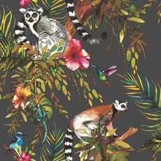 Lemur Wallpaper Black and Multi World of Wallpaper 50160