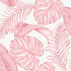 Обои Skinnydip Dominica Tropical Leaf Pink / White Muriva 180522