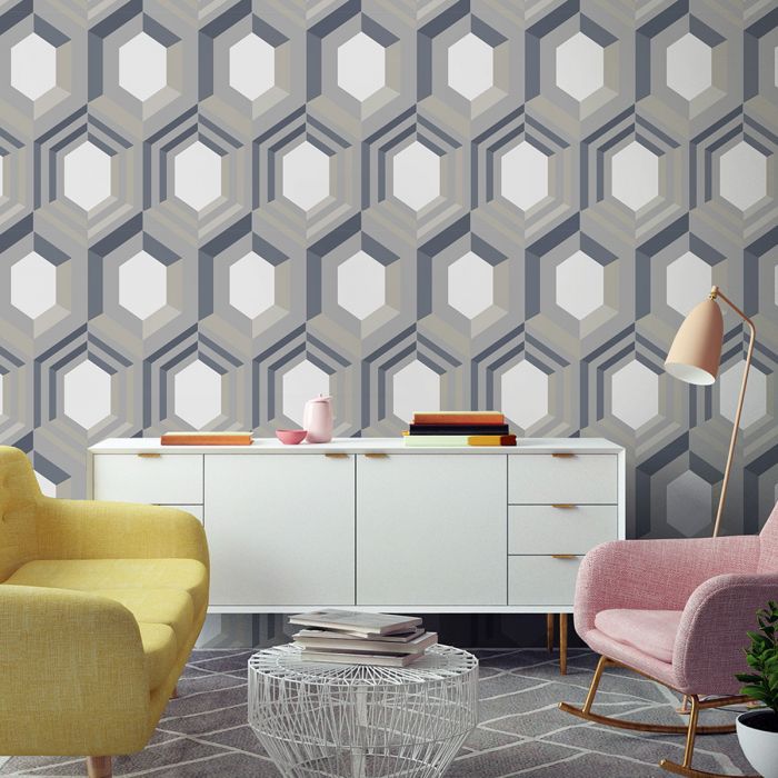 Обои Galactik Hexagon Cream & Blue Muriva J407-08
