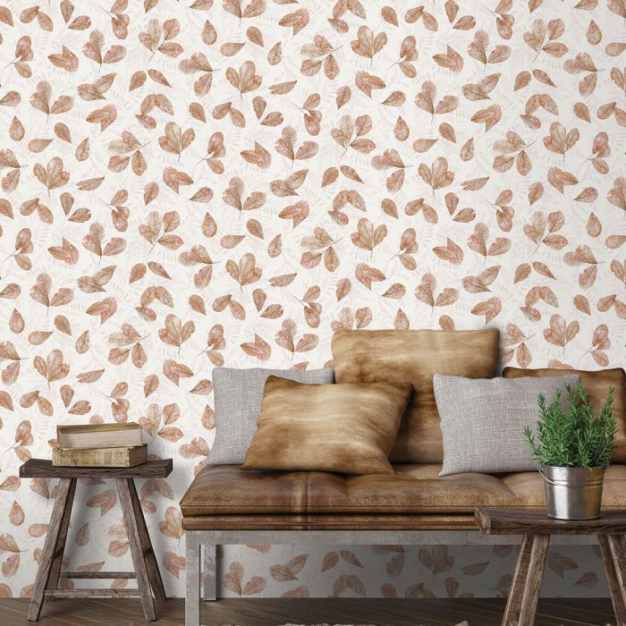 Обои Evergreen Fossil Leaf Toss Copper Mica Galerie 7304