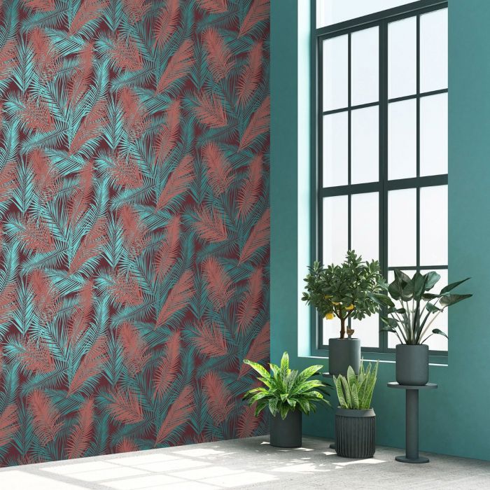 Коллекция обоев Eden Ilana Leaf Claret & Teal Muriva J98210