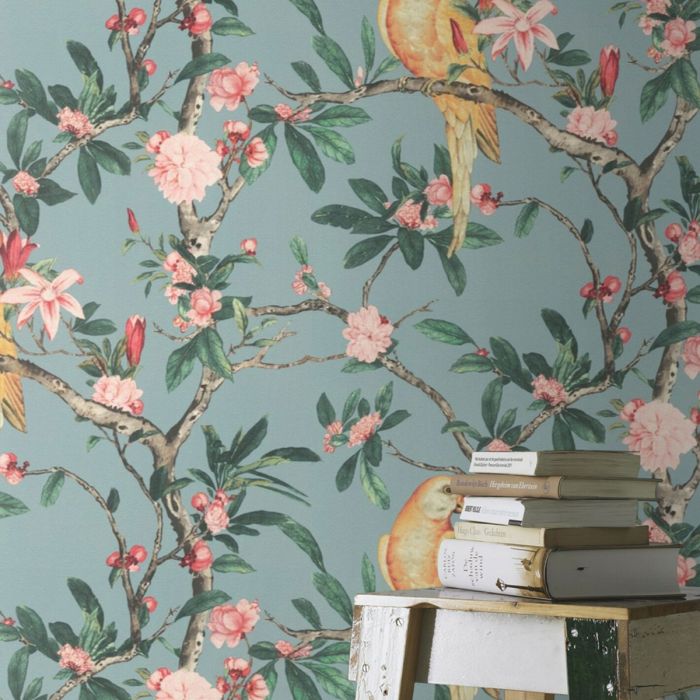 Обои Rasch Poetry II Exotic Bird Pastel Blue Multi 543339
