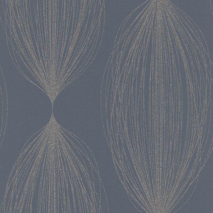 Обои Sparkling Glitter Linear Leaf Blue / Silver Rasch 523447