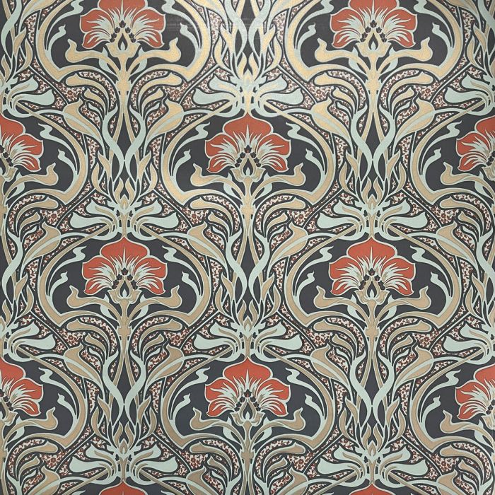 Crown Archives Flora Nouveau Обои Зеленый павлин M1196