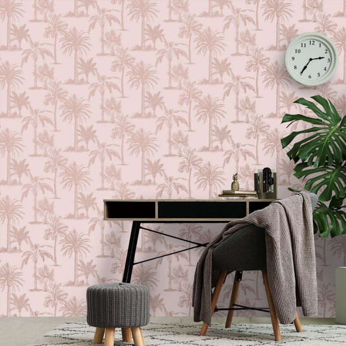 Обои с блестящими тропическими деревьями Blush Pink / Rose Gold Holden 12822