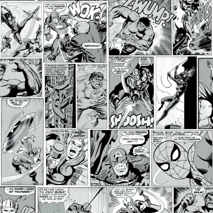 Черно-белые обои Marvel Comic Strip Muriva 159502