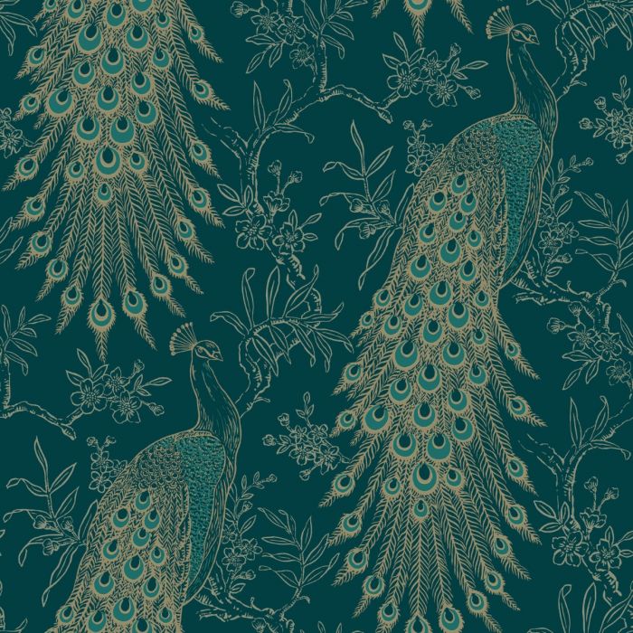 Обои Pandore Peacock Teal / Gold Rasch 405804