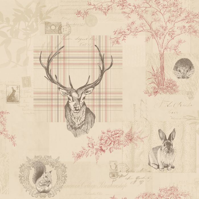 Обои Richmond Highland Stag Cranberry Holden 98010